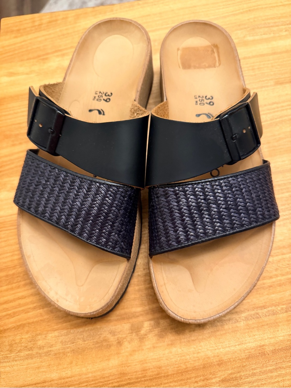 Papillio Navy Woven & Black Two‑Strap Slide Mules
